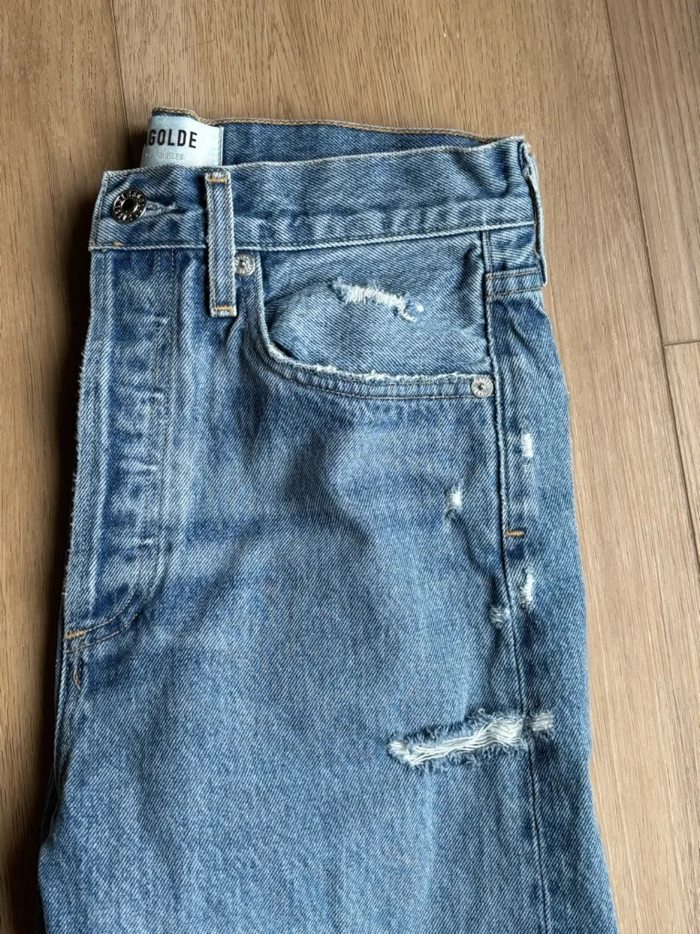 AGOLDE 90s Mid Rise Loose Fit Jean Blue Distressed Size 25